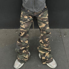 Men Vintage Pants camouflage micro-pull locomotive pants design zipper wide-leg pants MIJKO
