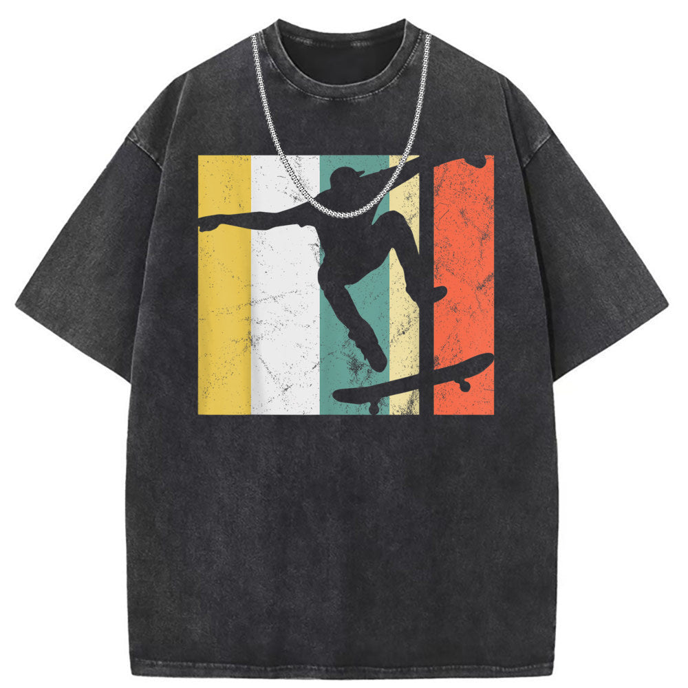 Men T Shirts Short Sleeve T-Shirt Washed Old Punk Loose