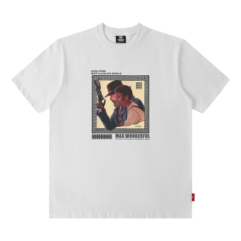 Men T Shirt Retro Personalized Printed Vibe Loose Short Sleeve T-shirt for Men and Women