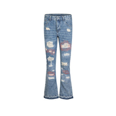 Men's Vintage Pants Men's Women's Weak Ripped Washed Old Wide-Foot Jeans MIJKO