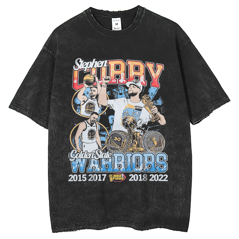 Mens T Shirts Loose Curry Printed Short Sleeve Wash