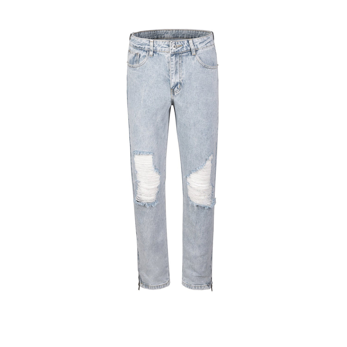 Mens Vintage Pants Wide-Foot Zipper Pants Ripped Jeans MIJKO