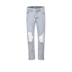 Mens Vintage Pants Wide-Foot Zipper Pants Ripped Jeans MIJKO