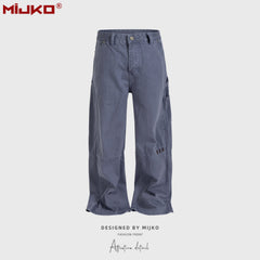 GGGard MIJKO series men's clothing women's deconstruction design trousers men's and women's same style embroidered decorative small ties slim jeans multi-size