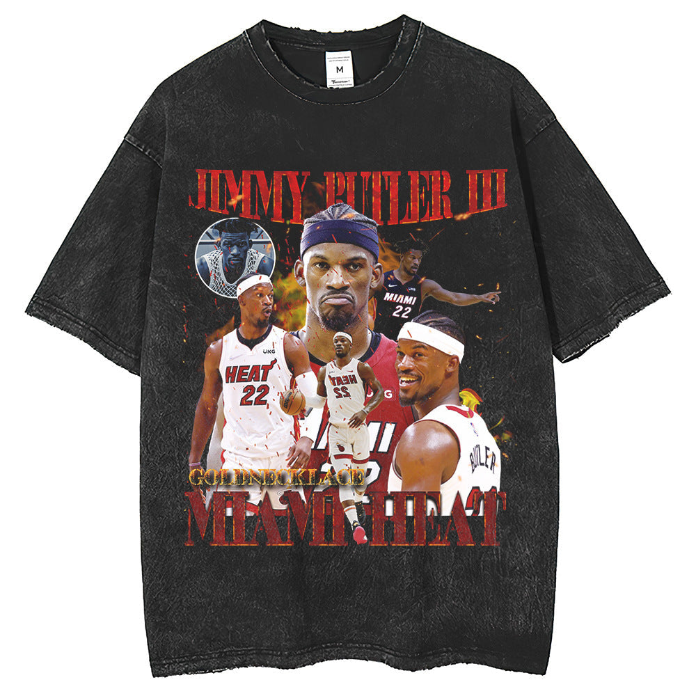 Men T Shirts Star Printed T-Shirts Washing Water Old Loose