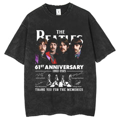 Men T Shirts Short Sleeve Washed Old Loose Crew Neck Printed T-Shirt