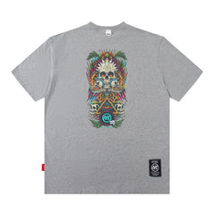 Men T Shirt Amekaji Vintage Printed Pure Cotton Loose Short Sleeve T-shirt for Men and Women