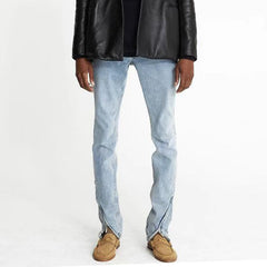 Mens Vintage Pants Blue Trousers Wide-Foot Zipper Jeans MIJKO
