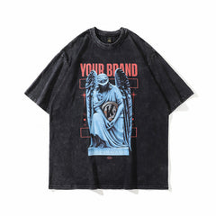 T-shirt homme imprimé ange lavé manches courtes T-shirt homme et femme couple rétro