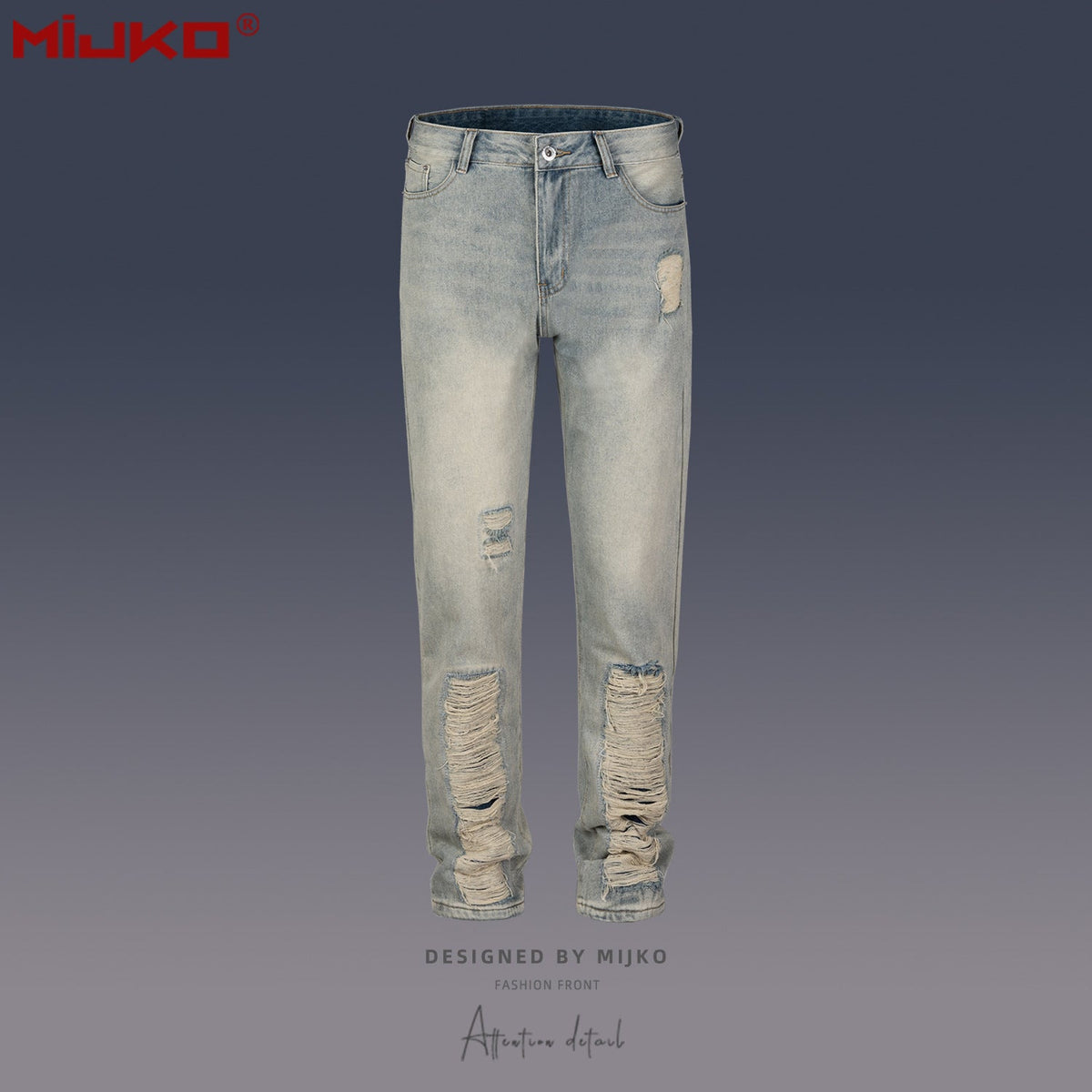 Mens Vintage Pants Old Ripped Slim Jeans MIJKO