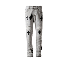 Men's Vintage Pants ripped trousers men's and women's washed water old jeans MIJKO