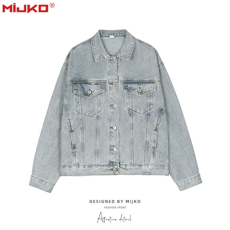 Mens Jacket Washing Water Distress Unisex Denim Jacket MIJKO