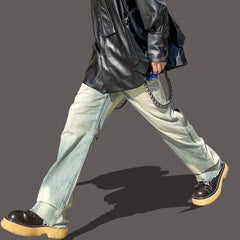 Men's Vintage Pants Men's Washed Trousers High Street Old Micro-pull Jeans MIJKO