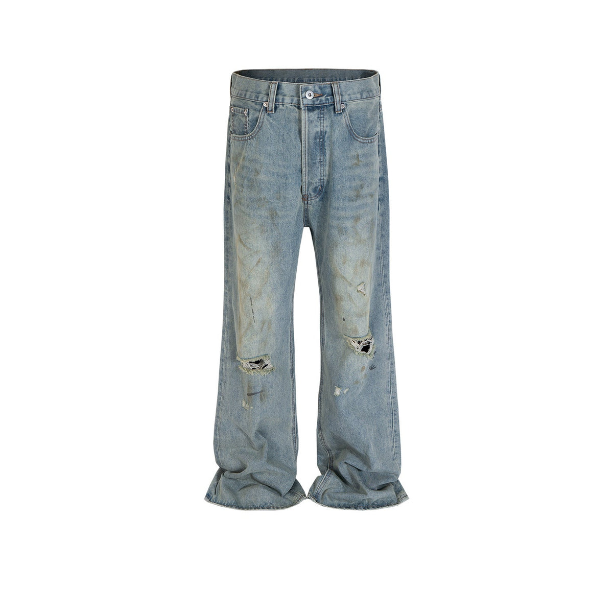 Men Vintage Pants Washing Water Old Ripped Blue Jeans MIJKO