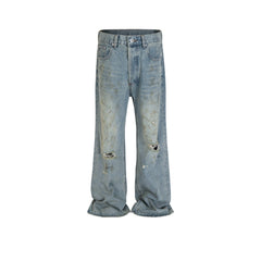 Men Vintage Pants Washing Water Old Ripped Blue Jeans MIJKO