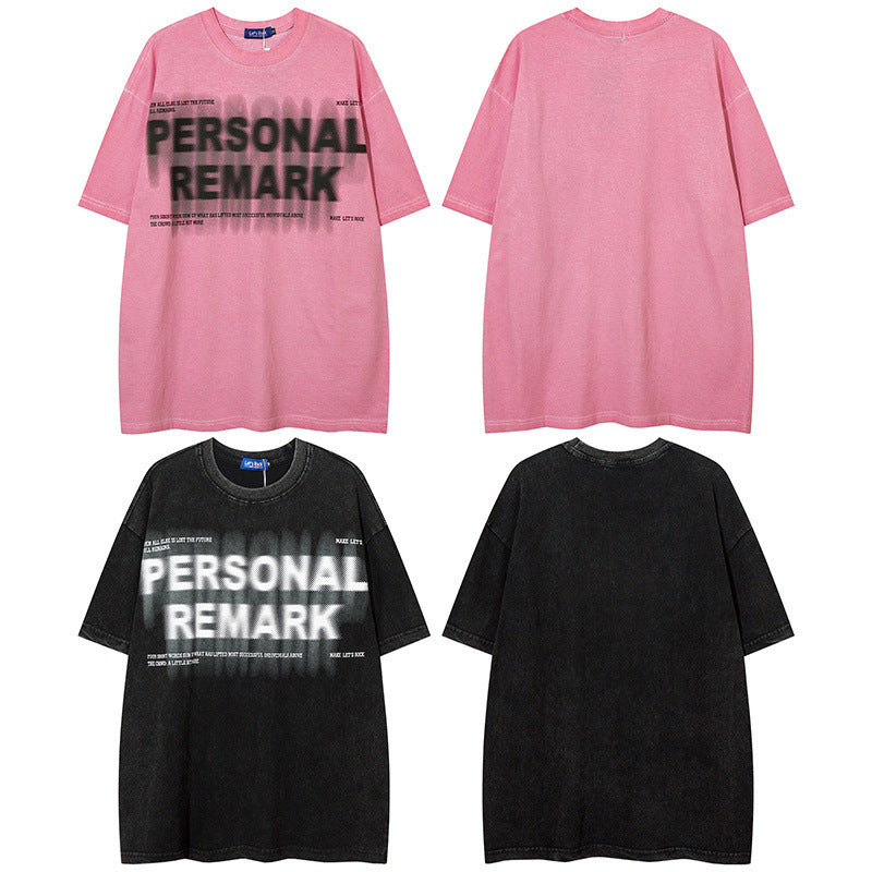 Men T Shirt Street Wash T-shirt Male and Female Trendy Brand Hip Hop round Neck Short Sleeve