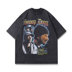 Men T Shirt Hip Hop Retro Rap Print Distressed Short Sleeve T-shirt for Men and Women