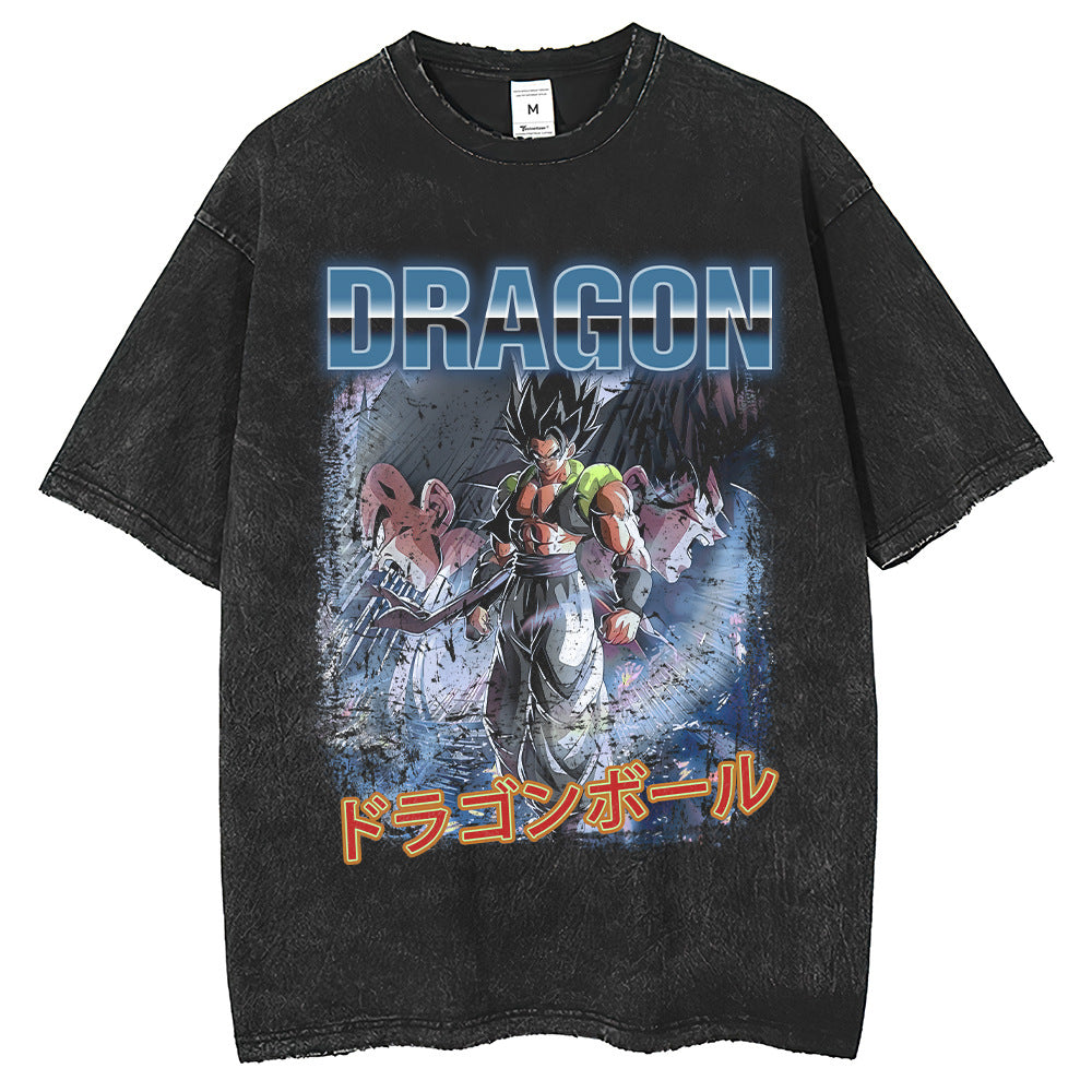 Mens T Shirts Dragon Ball Anime Printed T-Shirt Casual Loose Wash Old Vintage