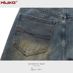 Mens Vintage Pants Distress Wide Leg Jeans MIJKO