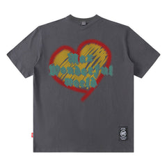 Men T Shirt T Fashion Brand Heart Printing T-shirt Men and Women Couple Loose