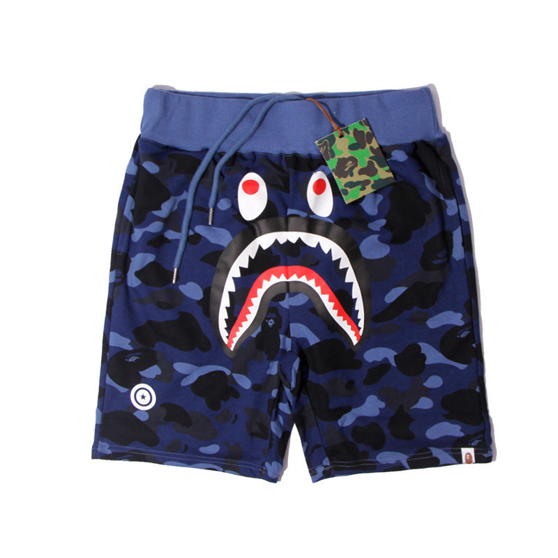 Ape head camouflage shark shorts male teen letter WGM printed five-point pants straight beach pants