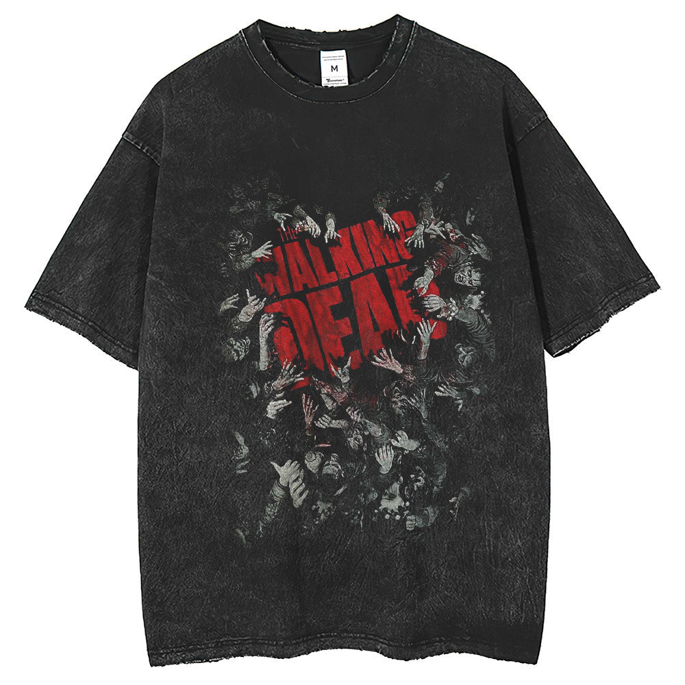 Men T Shirts Walking Dead Printed T-Shirts Washed and Old