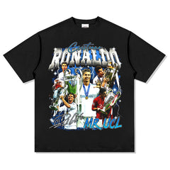 Mens Vintage Football T-Shirt Ronaldo Printed Short Sleeve T-Shirt Vintage Loose