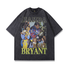 Men's T Shirt Washed Distressed Printed Short-Sleeved T-shirt Men's and Women's Retro Loose