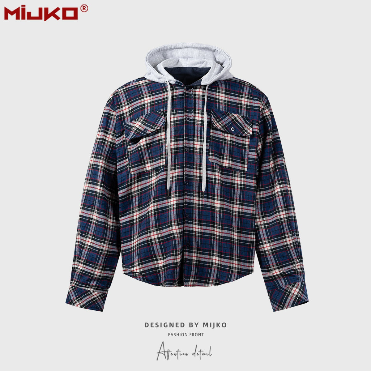 Mens Jacket Plaid Hooded Jacket MIJKO