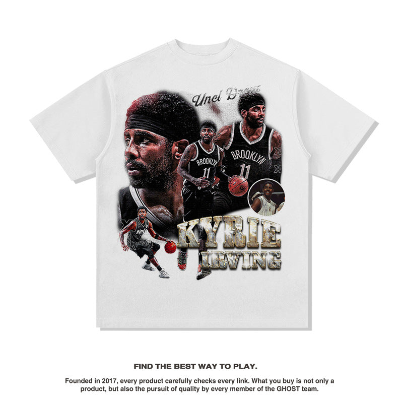 Nba T Shirt Printed Short-Sleeved T-shirt European and American High Street Fashion Brand Washed Old Men