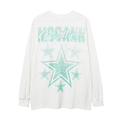 Men Long Sleeve T Shirt Five-Pointed Star Print Casual Loose