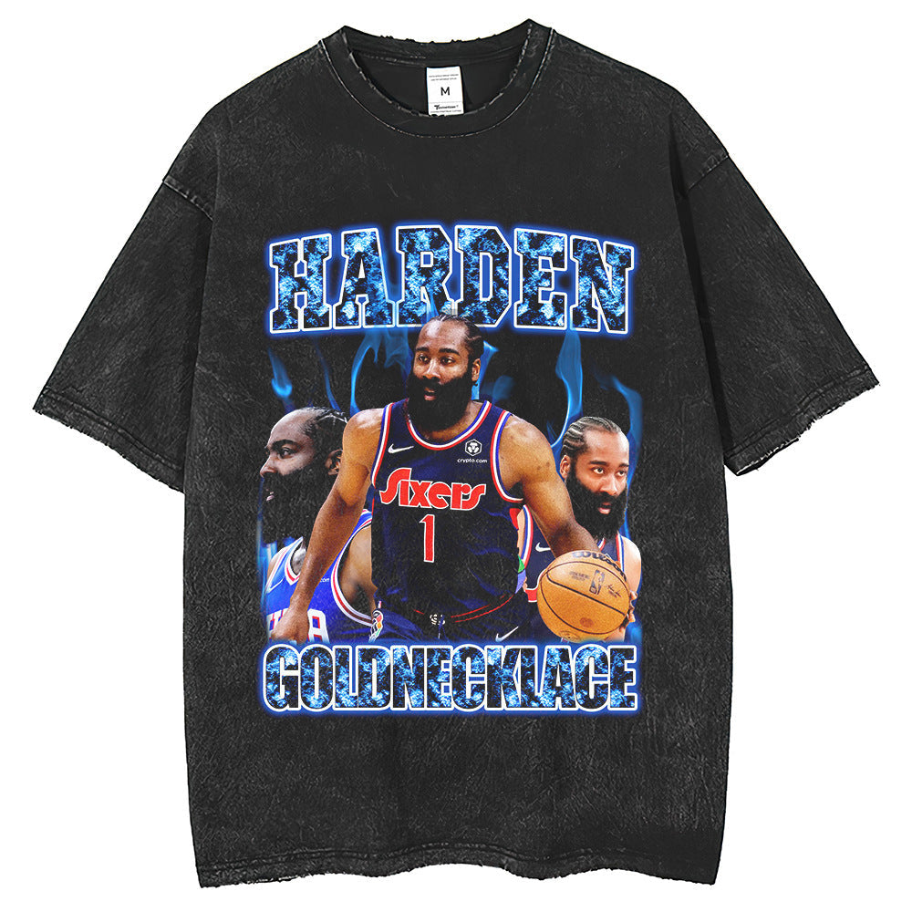 Mens T Shirts Washing Water Short Sleeve T-Shirt Loose Printing