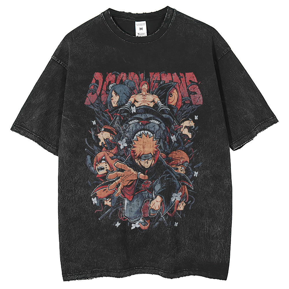 Men T Shirts Washing T-Shirt Hokage Akira Tissue Loose Crew Neck