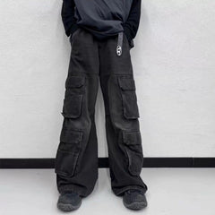 Men's Vintage Pants Men's Wide Leg Jeans Washed Black Trousers Tide MIJKO