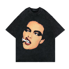 T-shirt homme à manches courtes, t-shirt imprimé, délavé, rétro, pour hommes et femmes