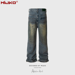 Mens Vintage Pants Distress Wide Leg Jeans MIJKO
