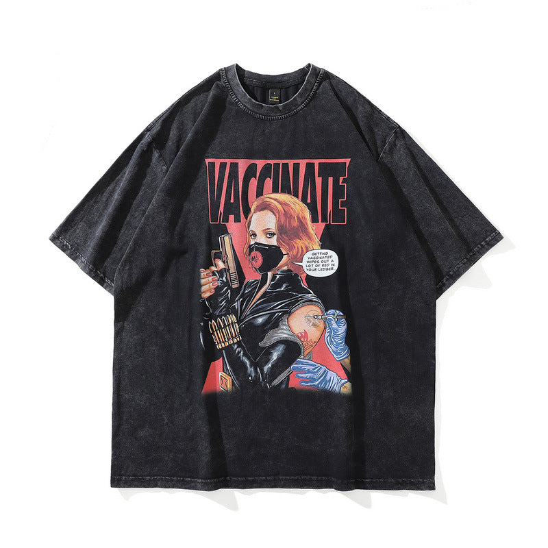 Men T Shirt Vintage Cartoon Printed Short Sleeve T-shirt for Men and Women