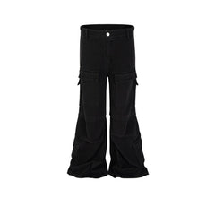 Mens Vintage Pants Black Hip Hop Unisex Bootcut Mainstream Fashion Pants MIJKO