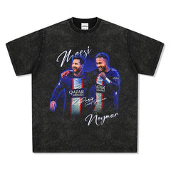 Mens Vintage Football T-Shirt BC Neymar Messi Vintage Print Long Sleeve Short Sleeve T-Shirt Washed and Old