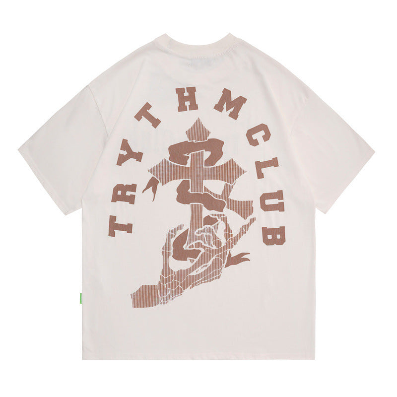 T-shirt homme imprimé T-shirt manches courtes Hommes et femmes Couple ample Rétro vieilli