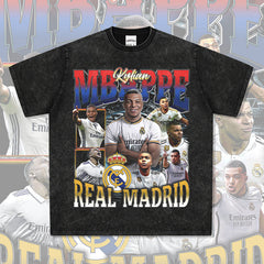 Mens Vintage Football T-Shirt Vintage Mbappe Printed Short Sleeve T-Shirt Washed Crew Neck