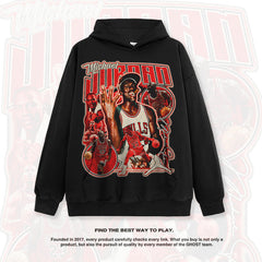 Vintage MJ Air Trapeze Printed Wide Short Sleeve T-Shirt Washed American Heavy Cotton Crew Neck Hooded Sweater