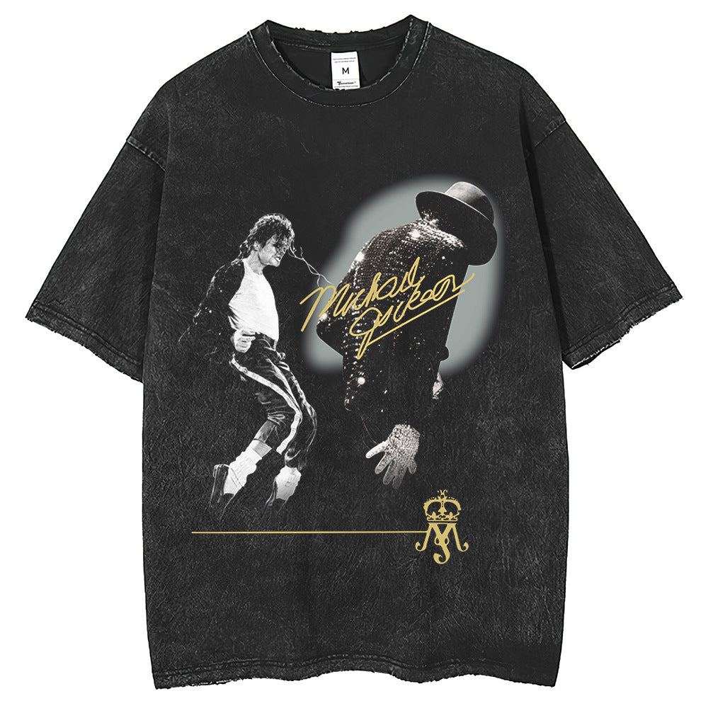 Mens T Shirts Michael Jackson Print Make Old Wash T-Shirts