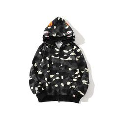 Bathing AApe Hoodie Shark Head Embroidery Luminous Spot Camouflage Double Hood Brushed Hoody Men and Women