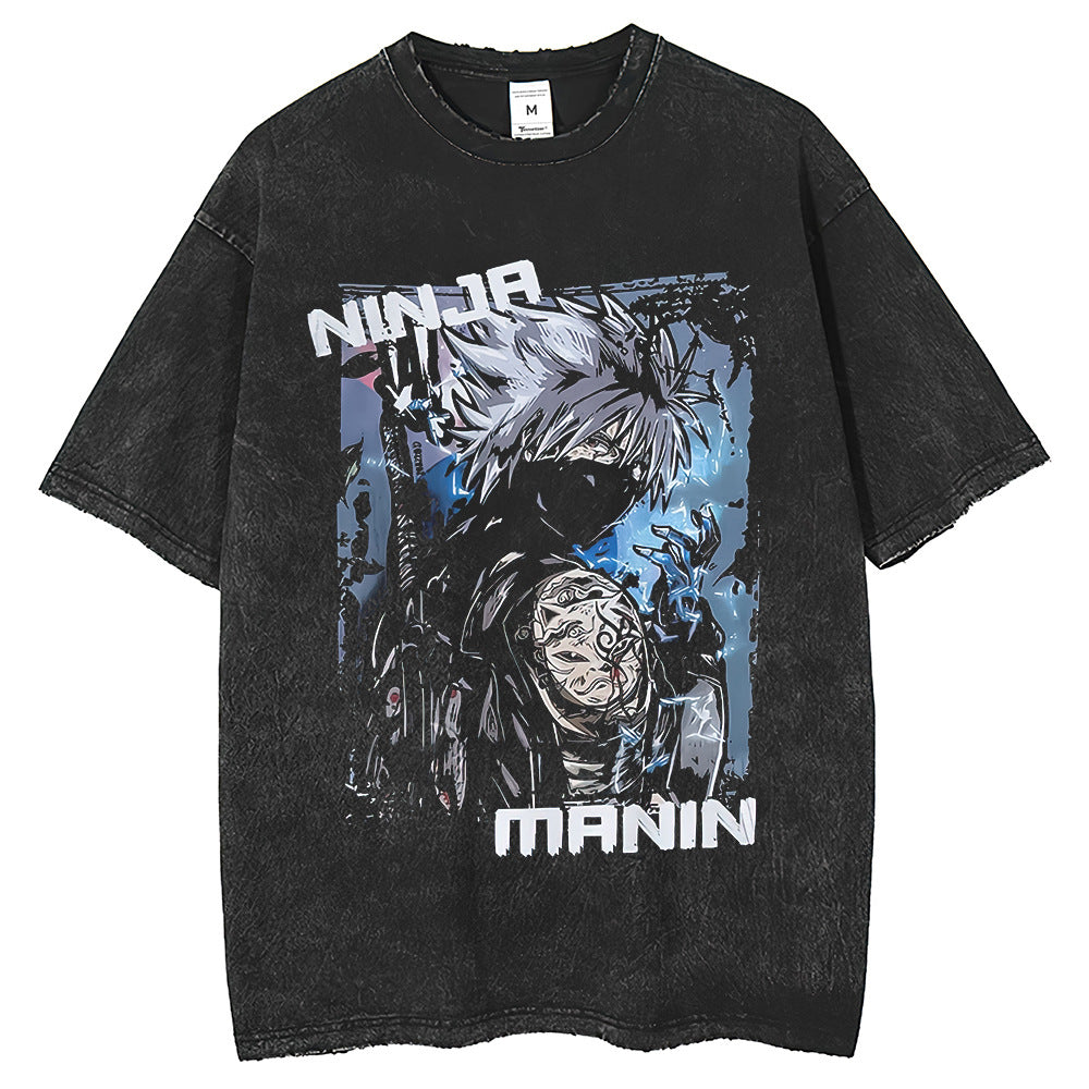 Mens T Shirts Kakashi Printed Vintage T-Shirt Casual
