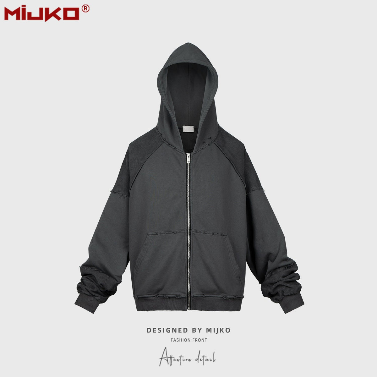 Men's Jacket Splicing Zip Cardigan Loose Hooded Sweater MIJKO