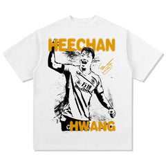 Mens Vintage Football T-Shirt Vintage heechan hwang print short-sleeved T-shirt Crew neck casual