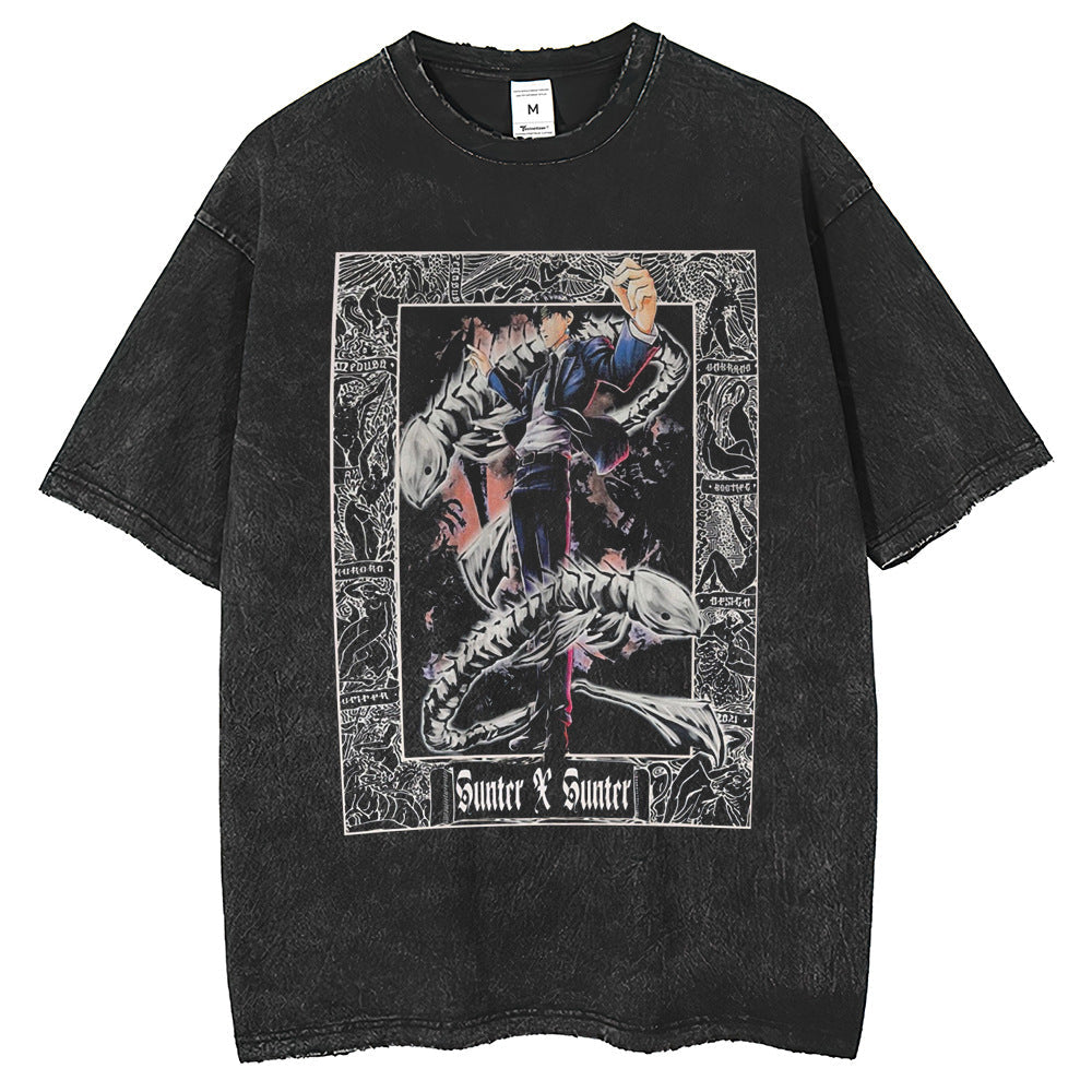 Mens T Shirts Printed T-Shirt Washed Vintage Short Sleeve Wide