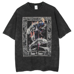 Mens T Shirts Printed T-Shirt Washed Vintage Short Sleeve Wide