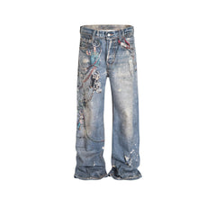Men's Vintage Pants Men's Women's Straight Wash Water Milled White Trousers Jeans MIJKO